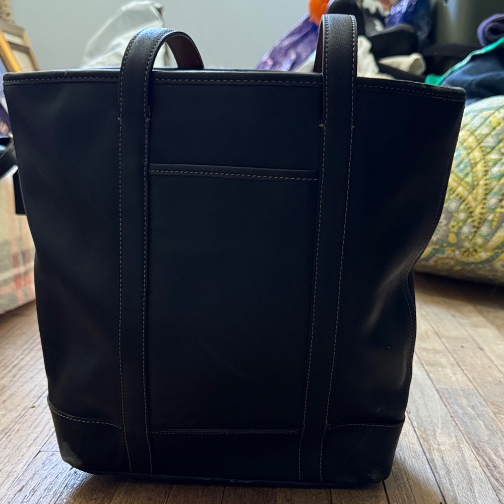 Classic Vintage Black Leather Tote Bag